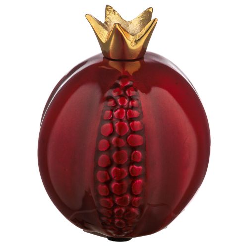 [UK48045] Ornate aluminum pomegranate, burgundy enamel with gold crown 7x8 cm