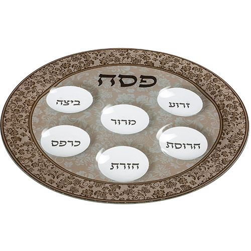 [UK42727] Ornate glass Passover Seder Plate 40 cm