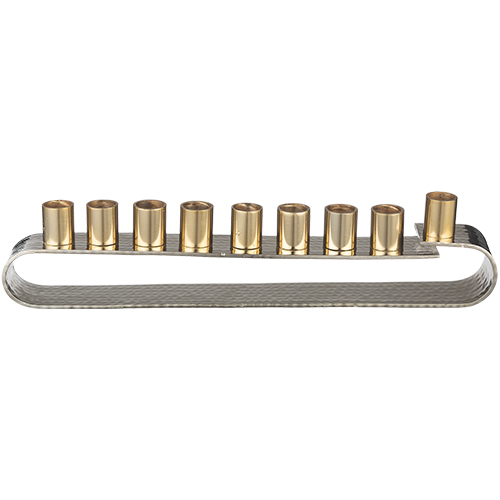 [UK42414] Ornate aluminum oil menorah 30x8 cm