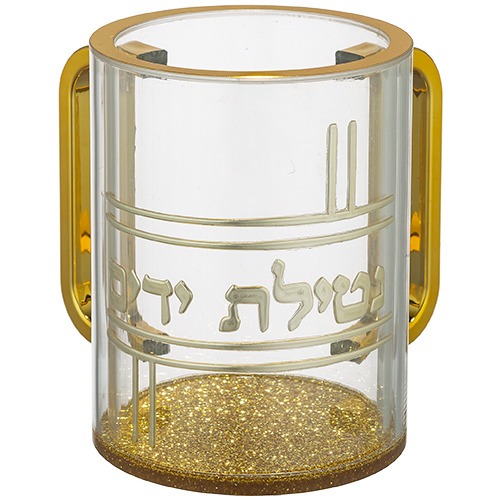 [UK42479] Ornate transparent acrylic washing cup with raised letters 13 cm