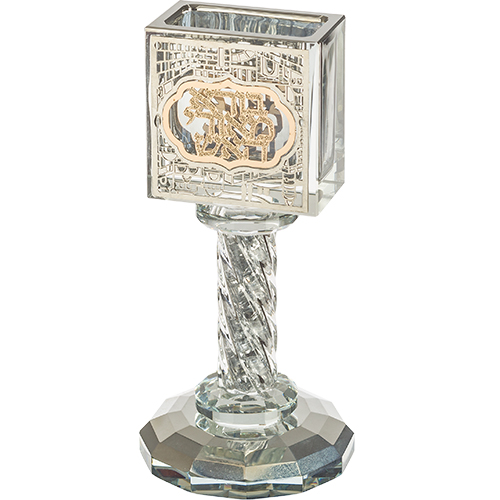 [UK40820] Crystal Havdalah candle holder with plaque “Jerusalem” 13 cm