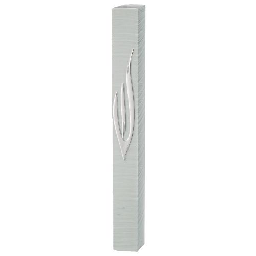 [UK24723] Plastic mezuzah 15 cm striped with silver “Shin” and rubber cap