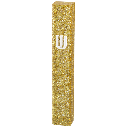 [UK24320] Gold glitter acrylic mezuzah with acrylic “Shin” 15 cm