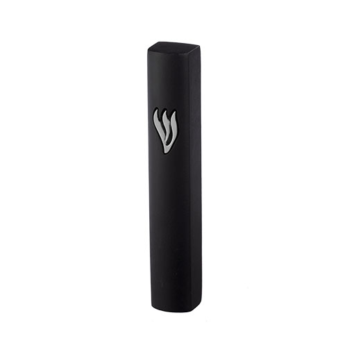 [UK24737] Polymer-concrete mezuzah black with silver “Shin” 12 cm